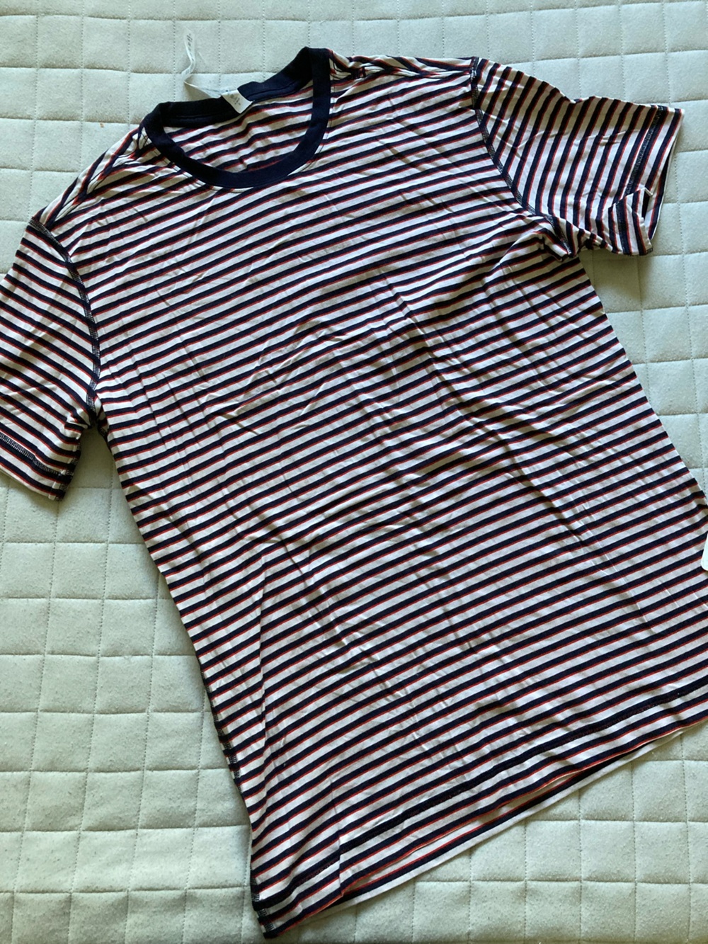 lululemon athletica Men’s Striped Short Sleeve Tee - Navy, White & Red